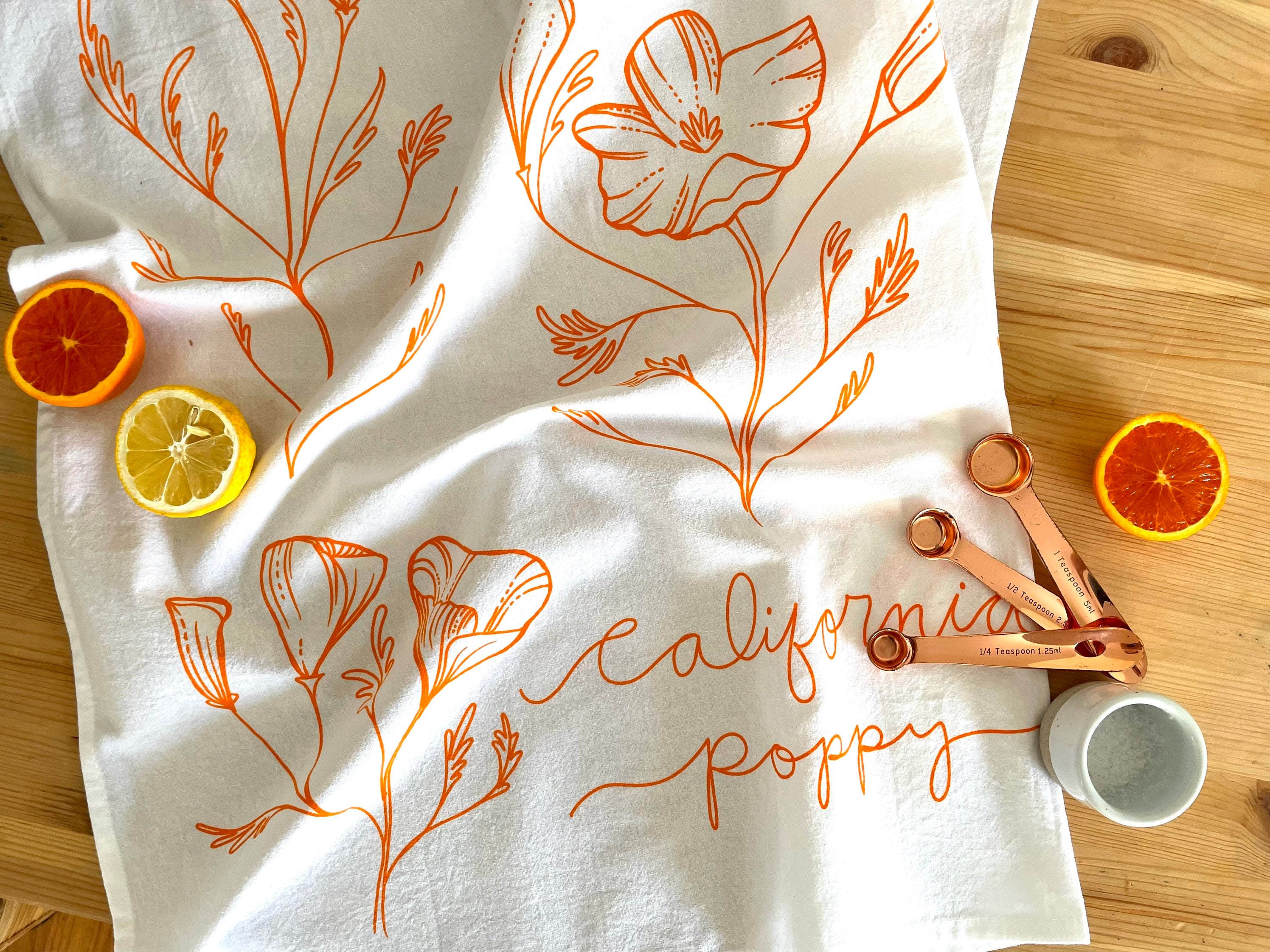 Beige Marimekko Unikko Tea Towel, Poppy Print Kitchen Towel