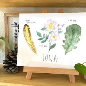 Iowa state bird state tree state flower wild rose burl oak watercolor botanical art print going away hostess gift Iowa state art Mothers day