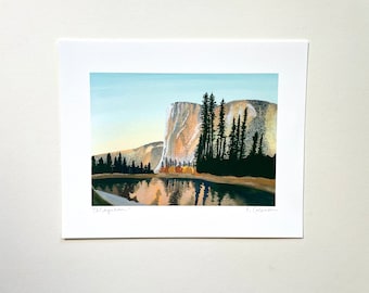 Impresión artística de Yosemite // Impresión artística giclée de El Capitán Yosemite Valley // Arte original en gouache Yosemite Valley firmado galería pared naturaleza