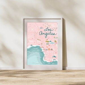 Los Angeles Map | LA illustrated map | Pasadena Manhattan Malibu Long Beach Venice usc ucla | DTLA wall hanging Southern California coast