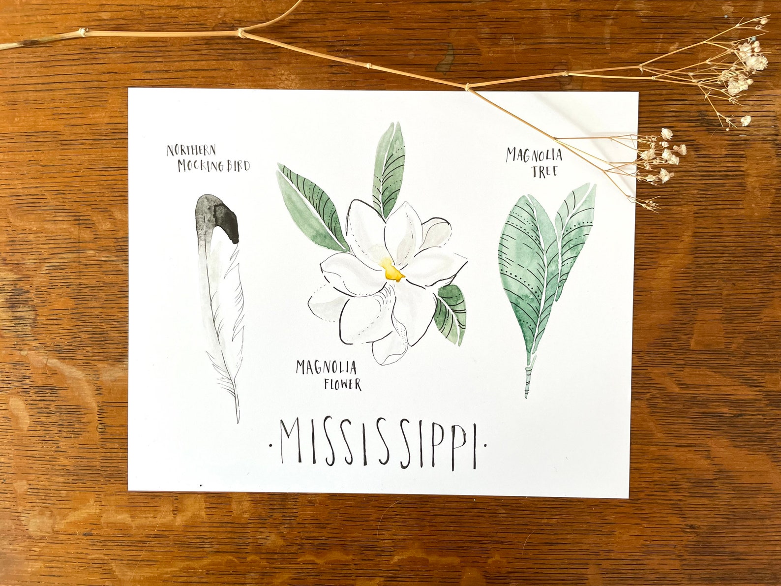 Mississippi state bird state tree state flower art print Etsy