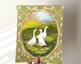 Impresión giclée de gansos / animal de granja / arte central de cabaña / arte de pared para habitación de niña / impresión de una pintura original