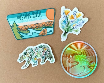 Sonoma County sticker pack of 4 California stickers wine country Santa Rosa Healdsburg CA bear poppies poppy