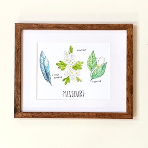 Missouri state flower state bird state tree art print Missouri art print 8x10 hawthorn dogwood wildflower blue bird hostess gift