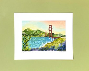 Impresión artística del puente Golden Gate, San Francisco, norte de California, pared de galería, arte californiano, impresión giclée gouche, regalo de archivo, despedida