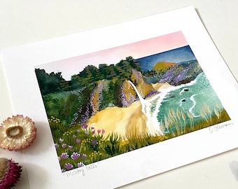 Big Sur art McWay Falls giclee archival art print 8x10 California scene central coast highway 1 California coastal scene wildflowers