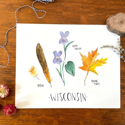 Florida State Tree Flower Bird Art Print Botanical Etsy