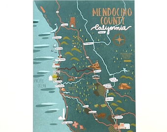 Póster del mapa del condado de Mendocino