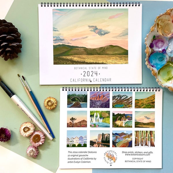 2024 California Calendar | nature calendar national parks | Spiral Bound 8.5x11 Art wall Calendar Illustrated botanicals outdoor scenes gift