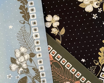 Bandana de hongo / algodón serigrafiado / bandana floral con flores de cornejo y bosque / hecha en EE. UU. / regalo para amantes de la naturaleza