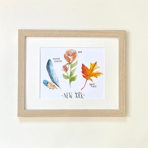 New York State Tree, Flower, Bird Art Print botanical watercolor art print hostess housewarming gift state art print state flower state bird