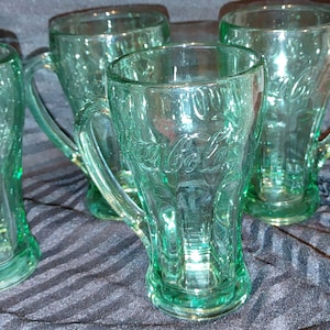 4 green tinted Coca-Cola glass with handles