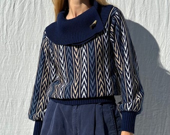 Vintage ‘70s ‘80s intarsia roll neck jumper / womens AU 6-8 (xs-small)