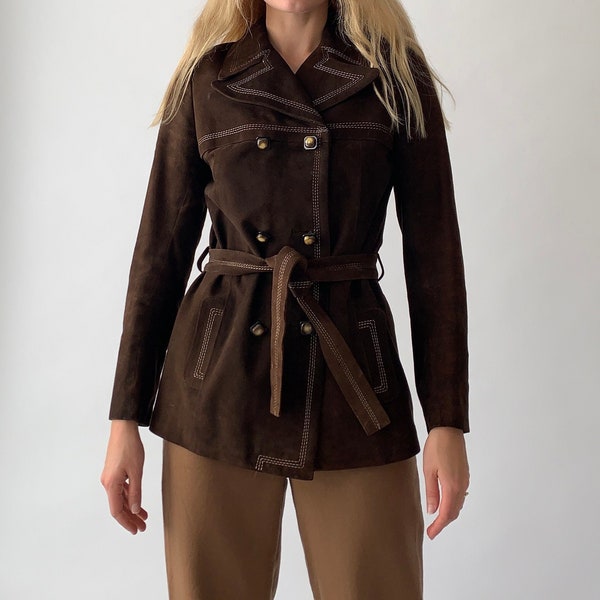 Vintage 70s brown suede double breasted jacket / women’s AU 6-8 (xs-small)