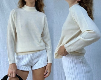 pull à col cheminée en laine mélangée fine vintage des années 90 / femmes AU 8 (petit)