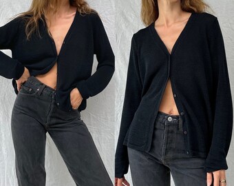 Vintage ‘90s semi sheer knit black cardigan / womens AU 10 (medium)