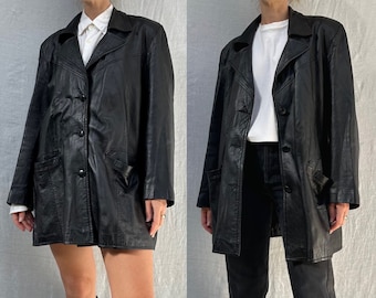 Vintage ‘90s Aus made black leather jacket / womens AU 10-14 (medium-large)