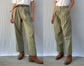 Y2k cotton khaki high waisted trousers / womens AU 8-10 (small-medium) w 27-28