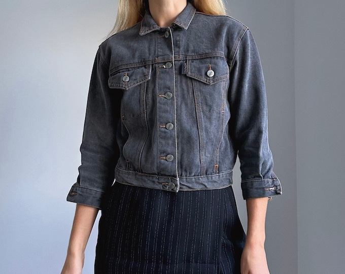Vintage ‘90s charcoal denim cropped jacket / womens AU 6 (xs)