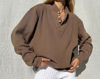Vintage ‘90s brown cotton Henley knit pullover / womens AU 10-16 (medium-xl)
