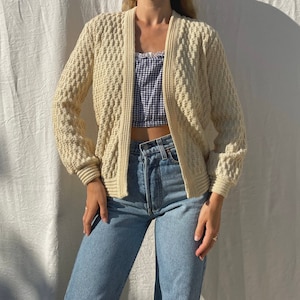 Vintage ‘70s ‘80s David Keys cream textured open cardigan / womens AU 6-10 (xs-small/medium)