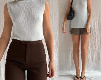Y2k Metallic Silver Ribbed Knit Turtleneck Top / Womens AU 8