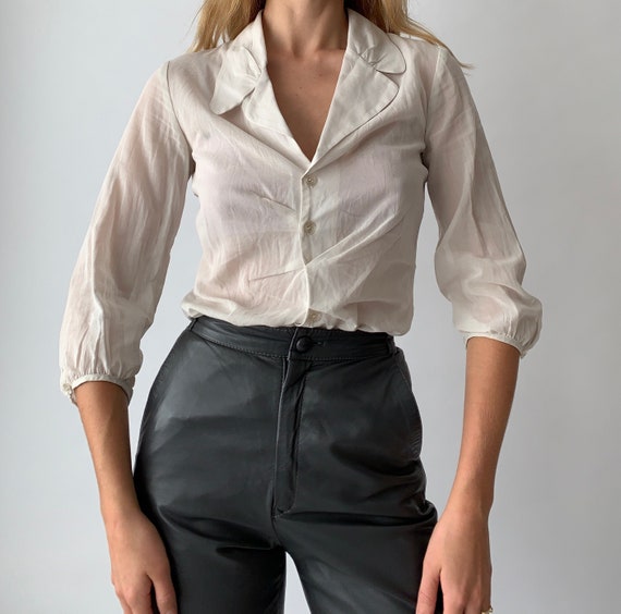 Vintage y2k sheer stone button up asymmetrical blo