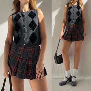 Y2k tartan plaid low rise pleat skirt / womens AU 6 (xs) / waist 28-29
