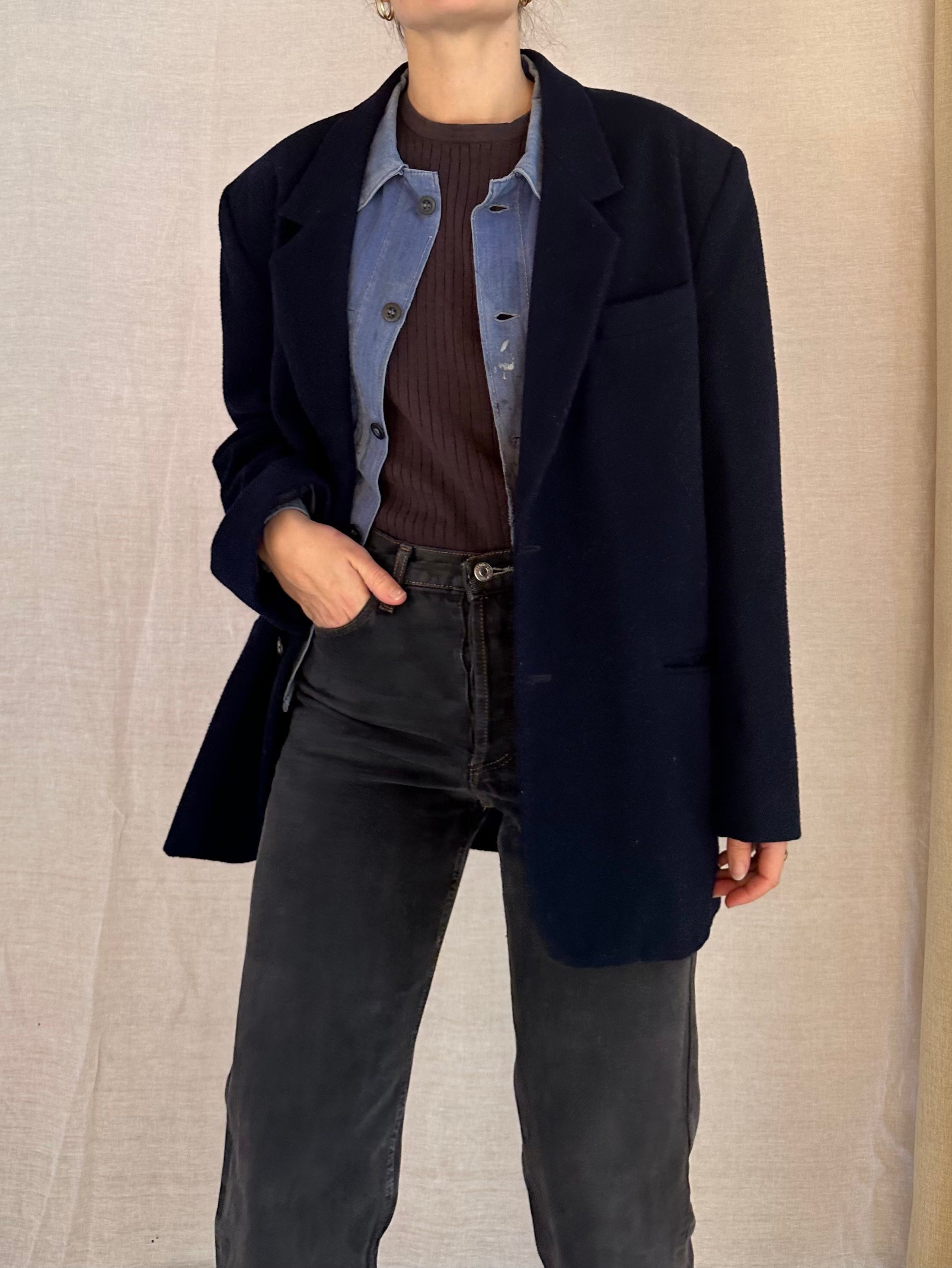 Navy wool blazer ladies clearance