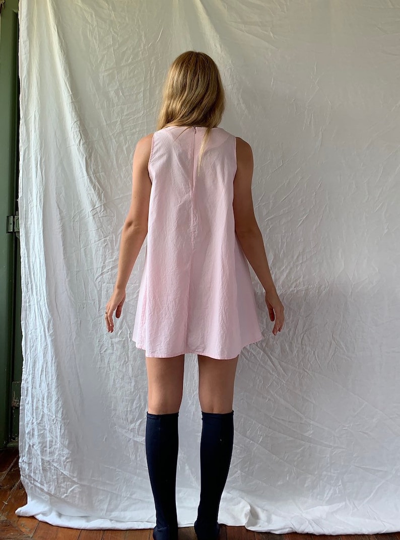 Vintage baby pink cotton pastel tent mini dress with pockets women\u2019s AU 6-8 xs-small