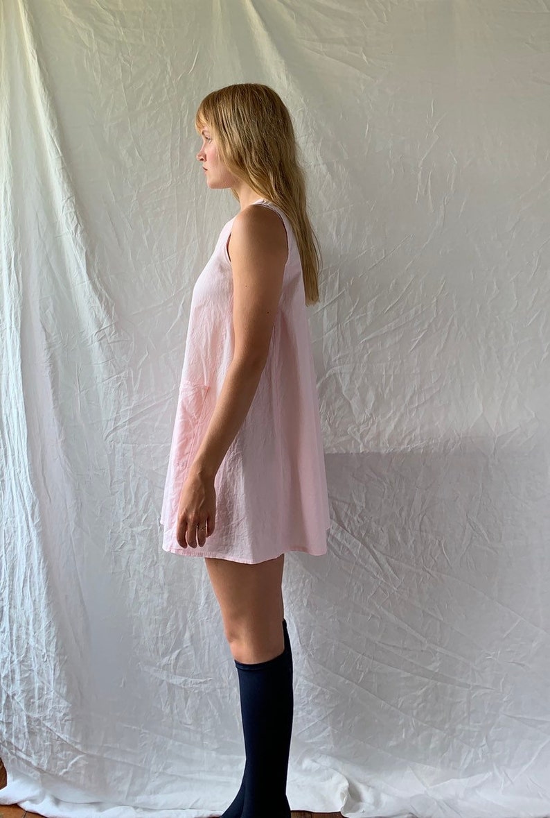Vintage baby pink cotton pastel tent mini dress with pockets women\u2019s AU 6-8 xs-small