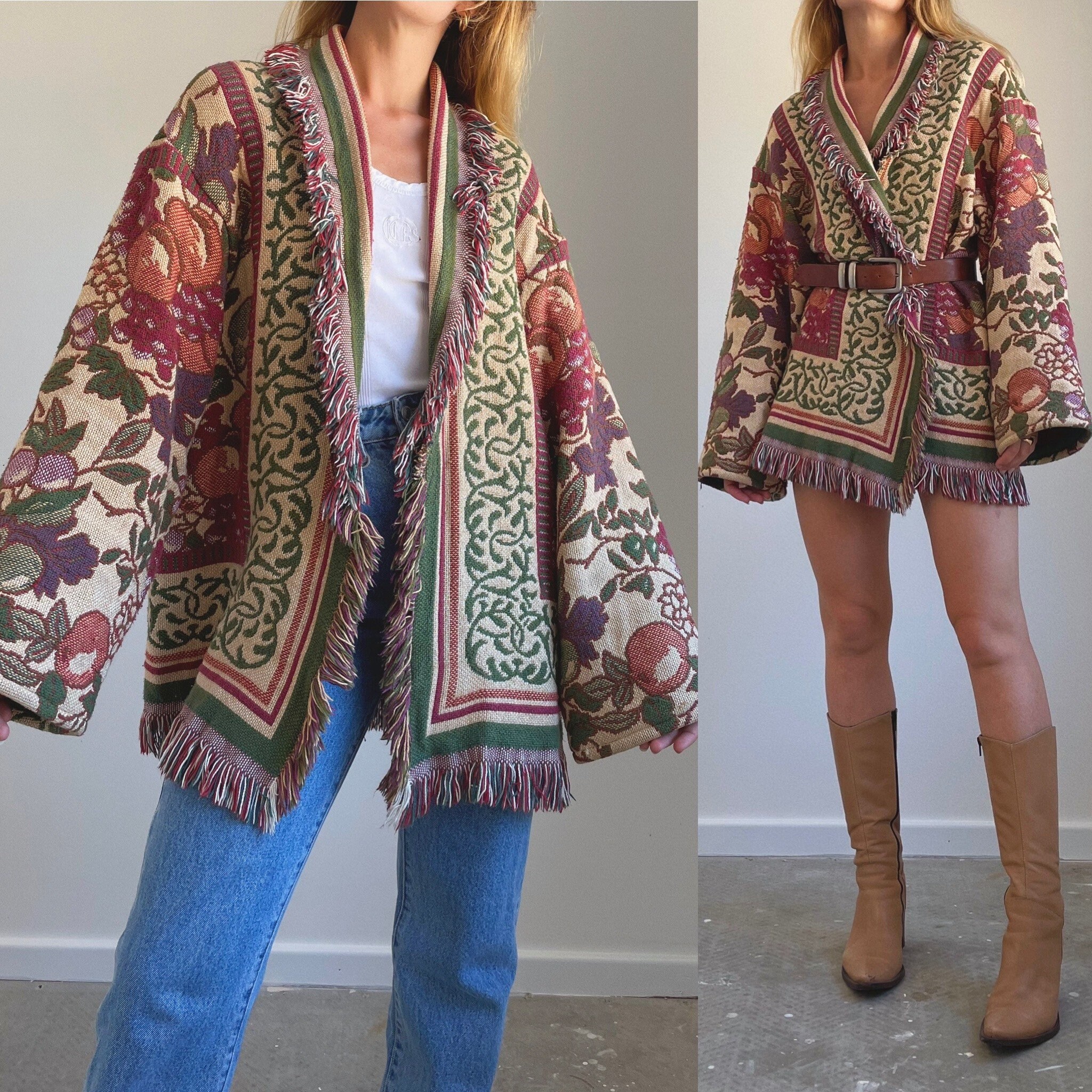 Vintage '80s '90s Goodwin Weavers Cotton Woven Tapestry Blanket