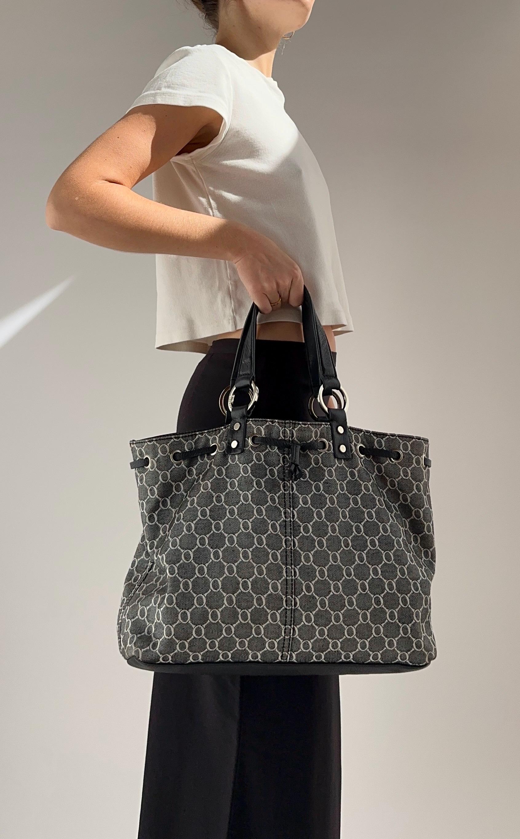 Vintage '90s Y2k Oroton Leather and Cotton Blend Monogram Tote Bag