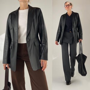 Vintage ‘90s y2k buttery soft black leather blazer jacket / womens AU 8-small 10 (small)
