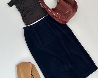 Vintage ‘90s navy cotton corduroy column skirt / Australian made / womens AU 12/14 (medium/large) / waist 31