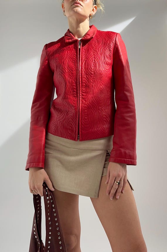 Vintage '90s Y2k Red Leather Zip Jacket / Buttery Soft Vintage '90s Y2k Red Leather Zip Jacket / Buttery Soft