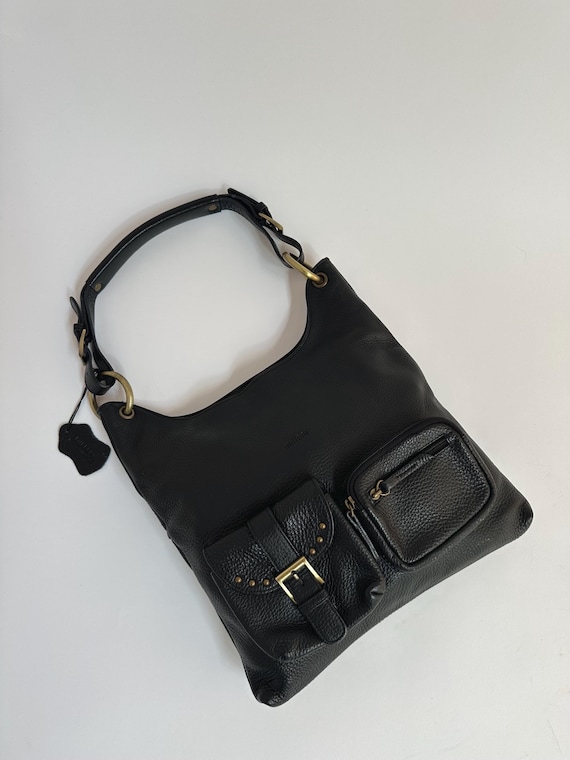 Y2k Milleni Genuine Pebbled Leather Shoulder Bag / Studs / Pocket 