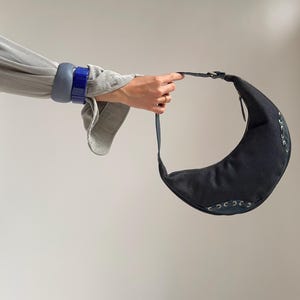 Y2k Italian denim and leather crescent bag