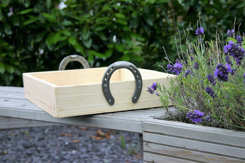 The Cheltenham Horseshoe Handle Wooden Serving Tray Etsy UK