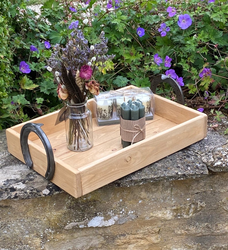 The Cheltenham Horseshoe Handle Wooden Serving Tray Etsy UK