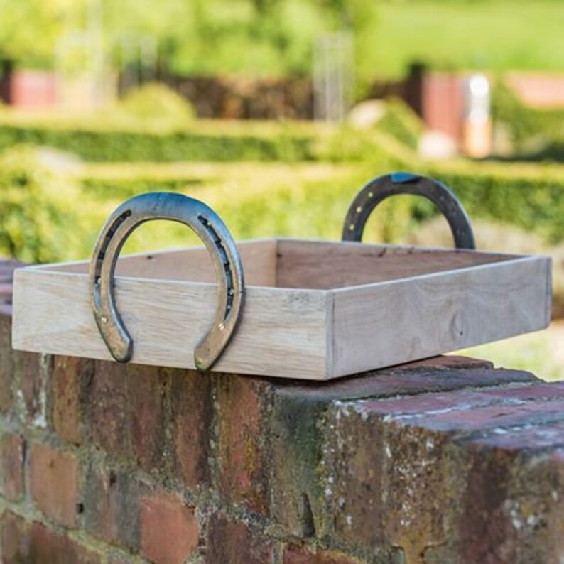 The Cheltenham Horseshoe Handle Wooden Serving Tray Etsy UK