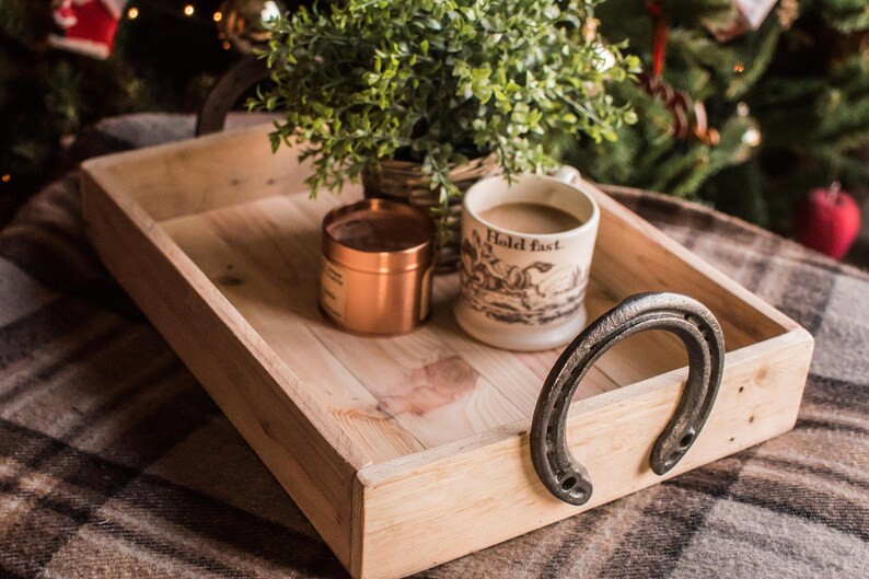 The Cheltenham Horseshoe Handle Wooden Serving Tray Etsy UK