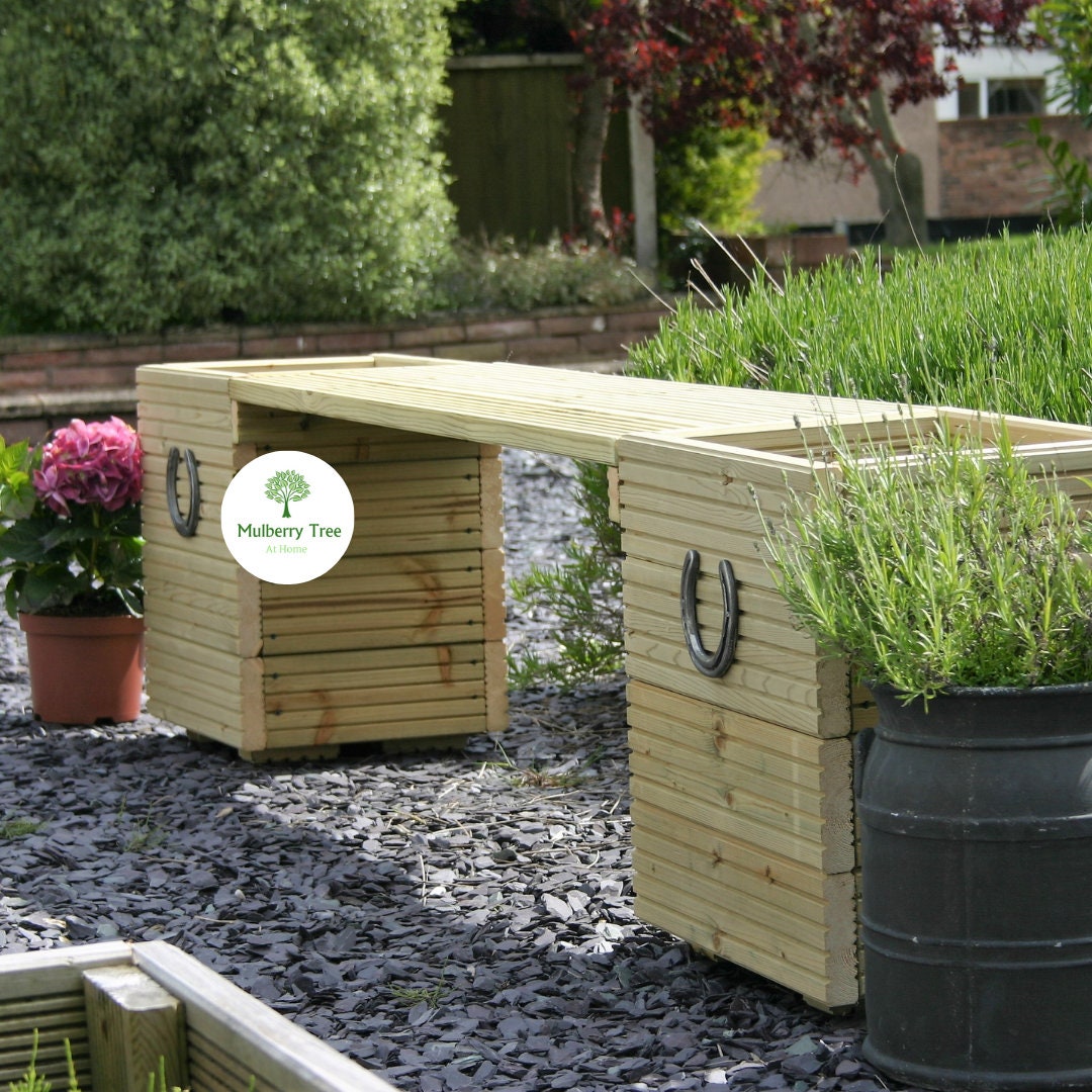 Equestrian Garden Bench Large Wooden Patio Seating With Planter Combination 2M Long Etsy
