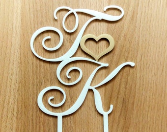 Cake topper for wedding, personalized cake topper, initial letters cake topper, heart cake topper, wedding cake topper, cake topper