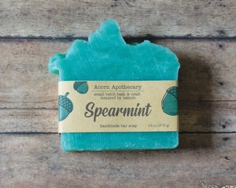 Muntzeep met etherische olie, handgemaakte veganistische zeep, natuurlijke zeep, biologische zeep, cadeau voor haar, cadeau voor hem, muntzeep, unisex zeep, zeep