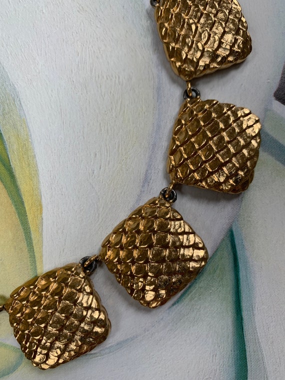 Vintage Givenchy Chunky Necklace in Gold squares … - image 8
