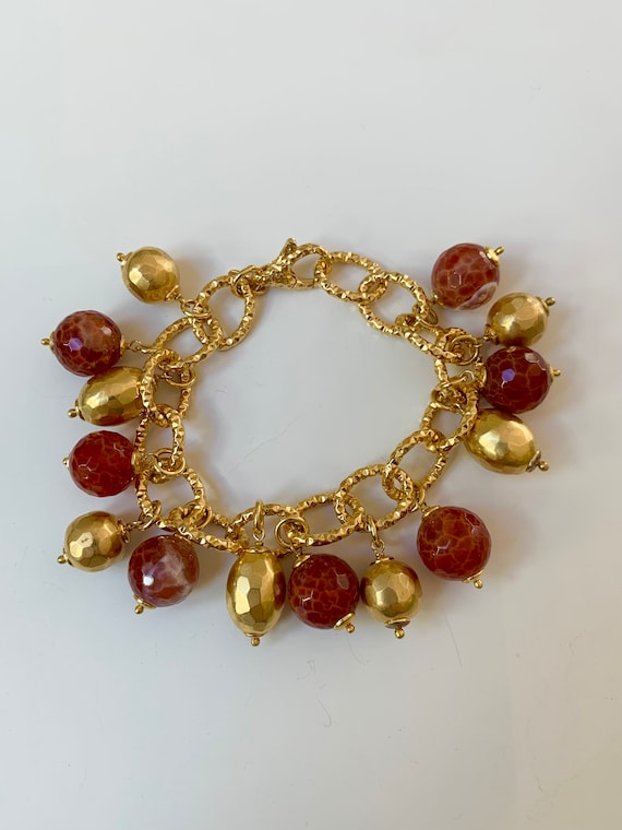Vintage Italian Charm bracelet w gold tone beads a