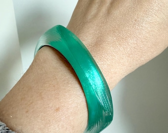 Vintage square shape Alexis Bittar Carved Lucite Bracelet In sea foam blue Hand Carved Signed Piece