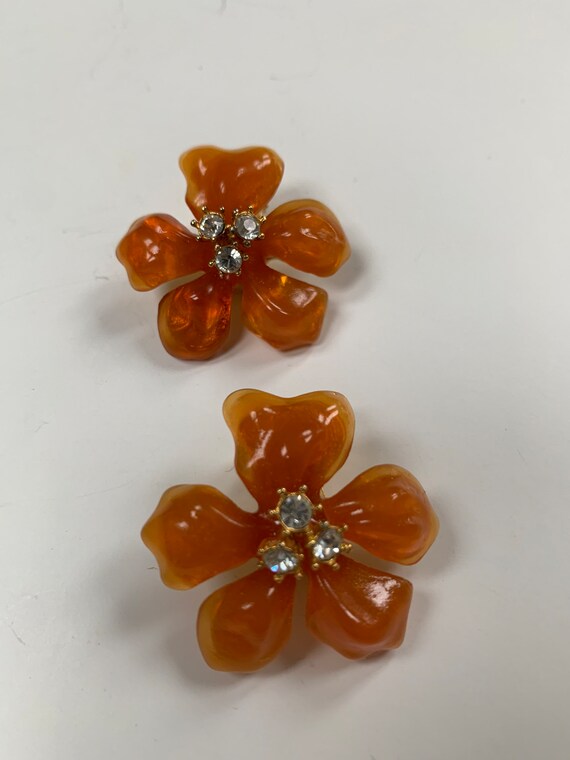 RARE Large Gripoix Style Costume Orange Flower Ea… - image 6