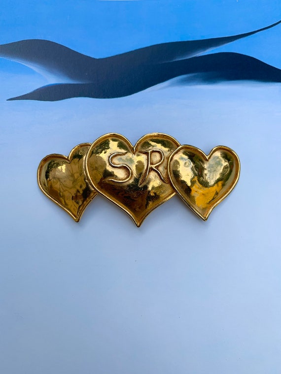 Vintage Large Sonya Rykiel Heart Gold Brooch with 